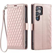 OEM - Samsung Galaxy S26 Ultra Fodral &Auml;kta L&auml;der Rhombus - Ros&eacute;guld