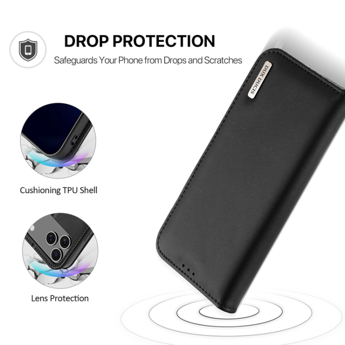 Dux Ducis - Dux Ducis iPhone 17 Pro Plånboksfodral Äkta Läder Hivo - Svart