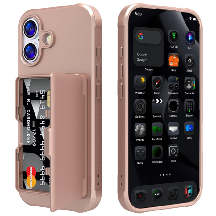 A-One Brand - iPhone 17 Mobilskal Korthållare Mirror Kickstand - Roséguld