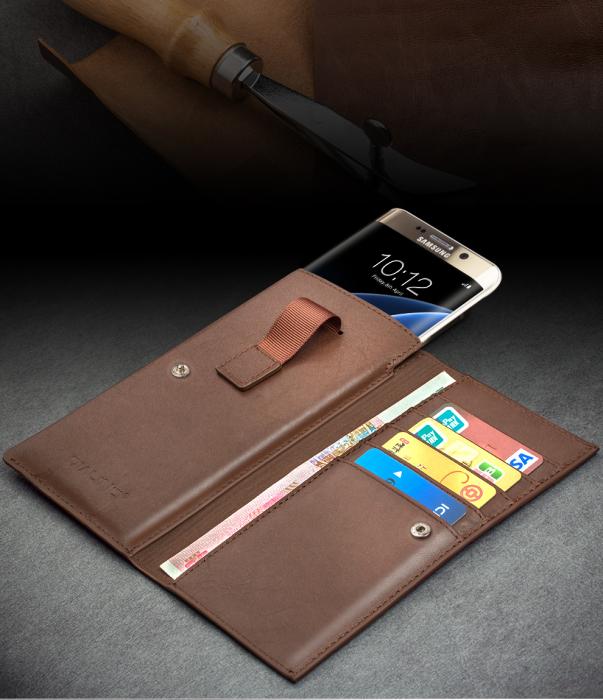 QIALINO - Universal Pouch Wallet i äkta läder Brun (L)