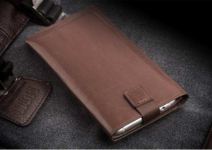 QIALINO - Universal Pouch Wallet i äkta läder Brun (L)