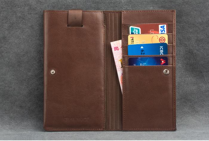 QIALINO - Universal Pouch Wallet i äkta läder Brun (L)