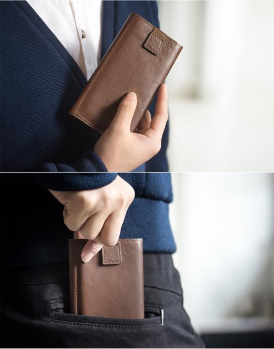 QIALINO - Universal Pouch Wallet i äkta läder Brun (L)