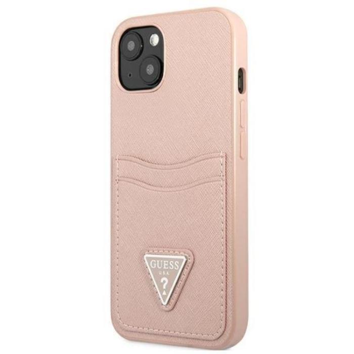 Guess - Guess iPhone 13 Skal Saffiano Triangle Logo Korthållare - Rosa