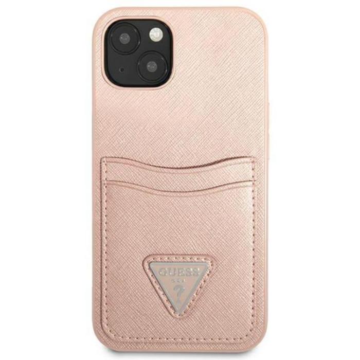Guess - Guess iPhone 13 Skal Saffiano Triangle Logo Korthållare - Rosa