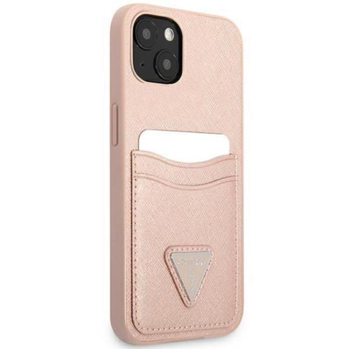 Guess - Guess iPhone 13 Skal Saffiano Triangle Logo Korthållare - Rosa