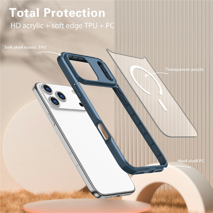 A-One Brand - iPhone 17 Pro Mobilskal MagSafe TPU + PC Clear - Marinblå