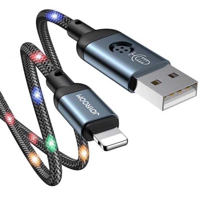 UTGATT - Joyroom Led USB Till USB Lightning Kabel 1.2m - Grå