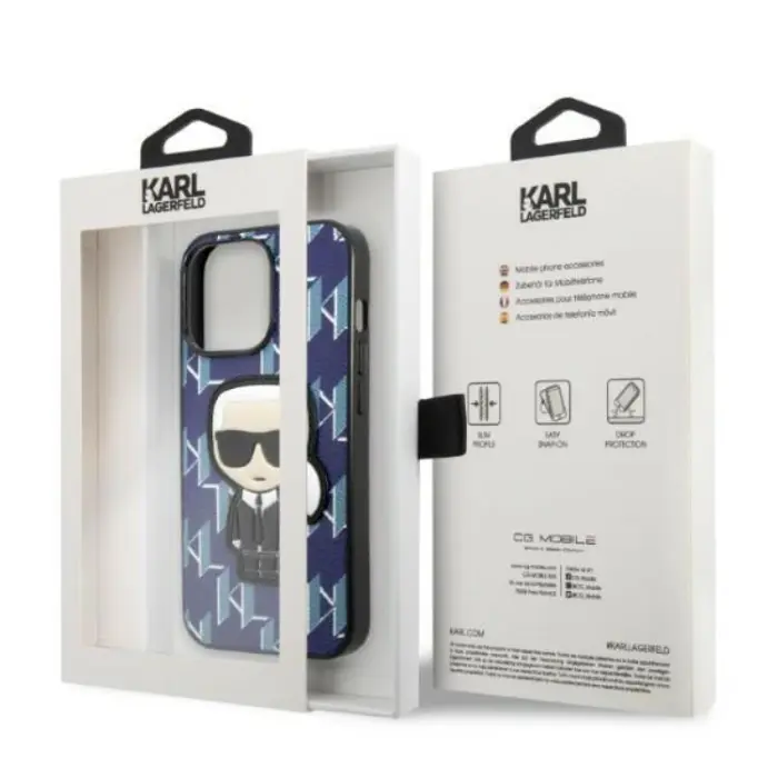 KARL LAGERFELD - Karl Lagerfeld iPhone 13 Pro Skal Monogram Ikonik Patch - Blå