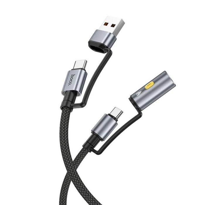 Hoco - Hoco USB-A/USB-C Till USB-C, Cigarettändare 60W 3A Kabel 1.2m U138 - Svart