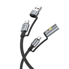 Hoco - Hoco USB-A/USB-C Till USB-C Cigarett&auml;ndare 60W 3A Kabel 1.2m U138 - Svart