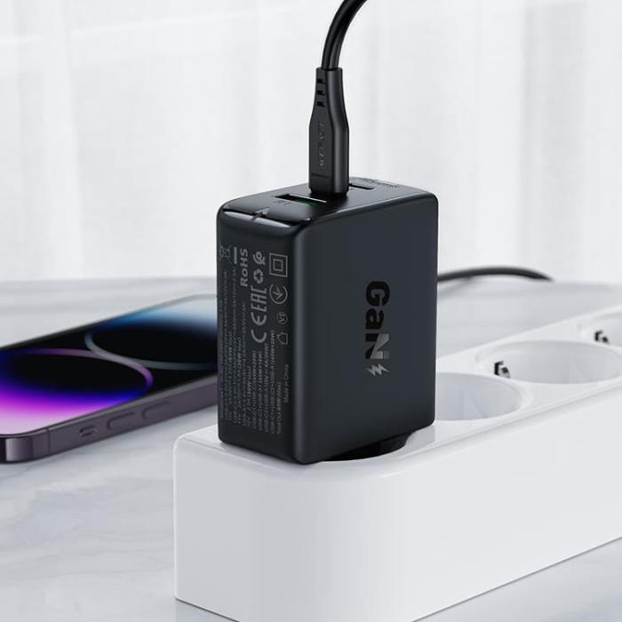 Acefast - Acefast GaN Snabbladdare 3-Port - Svart