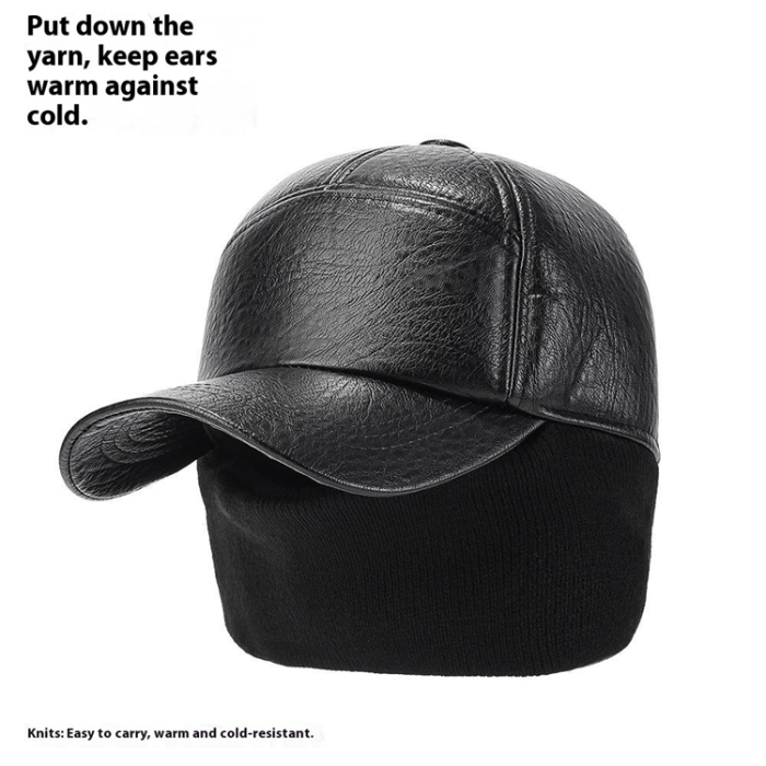 A-One Brand - Herr Basebollkeps med Öronflikar PU-läder - Brun