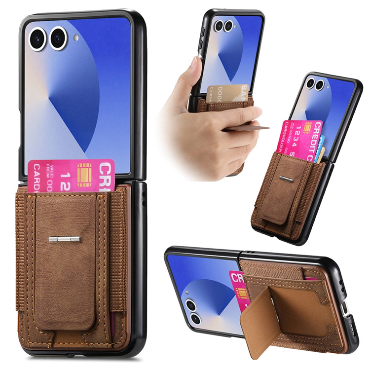 Galaxy Z Flip 7 Mobilskal Kickstand Retro Korthållare - Brun | 2353 | AlltMobil