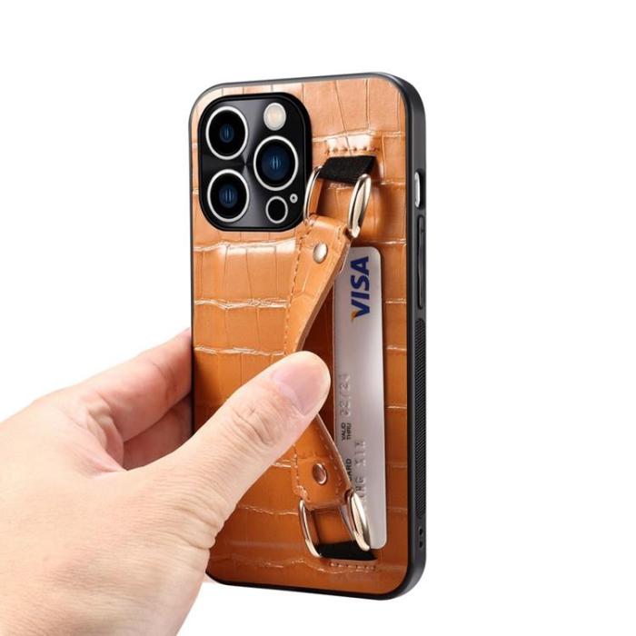 OEM - iPhone 14 Pro Skal Korthållare Crocodile - Brun