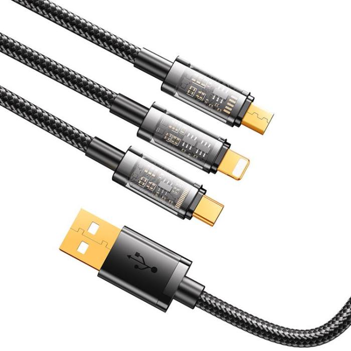 UTGATT1 - Joyroom 3in1 microUSB Typ-C Lightning Kabel 1.2 m - Svart