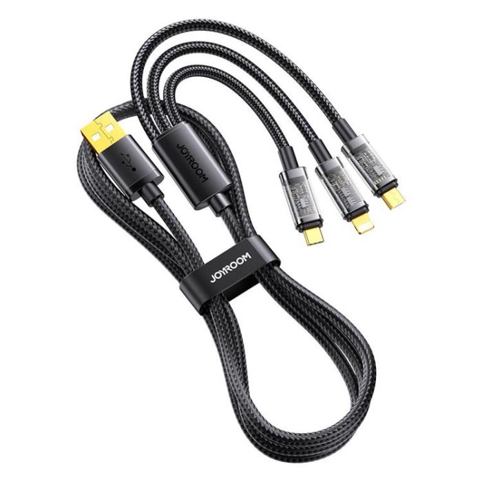 UTGATT1 - Joyroom 3in1 microUSB Typ-C Lightning Kabel 1.2 m - Svart