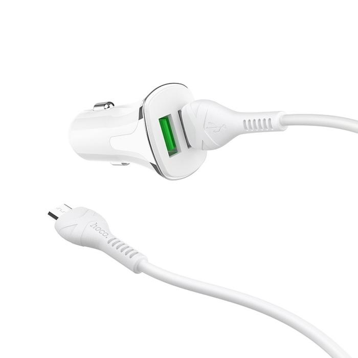 UTGATT1 - HOCO Billaddare Universe double Port QC3.0 med Micro Kabel - Vit