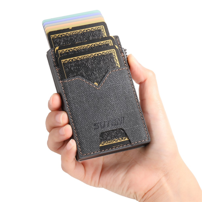 SUTENI - SUTENI Korthållare Automatiskt Pop-Up Double-Sided Jeans Texture