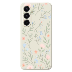 A-One Brand - Galaxy A17 Mobilskal Pink Blue Flowers Straight Edge - Beige