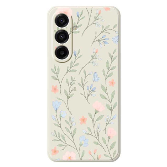 A-One Brand - Galaxy A17 Mobilskal Pink Blue Flowers Straight Edge - Beige