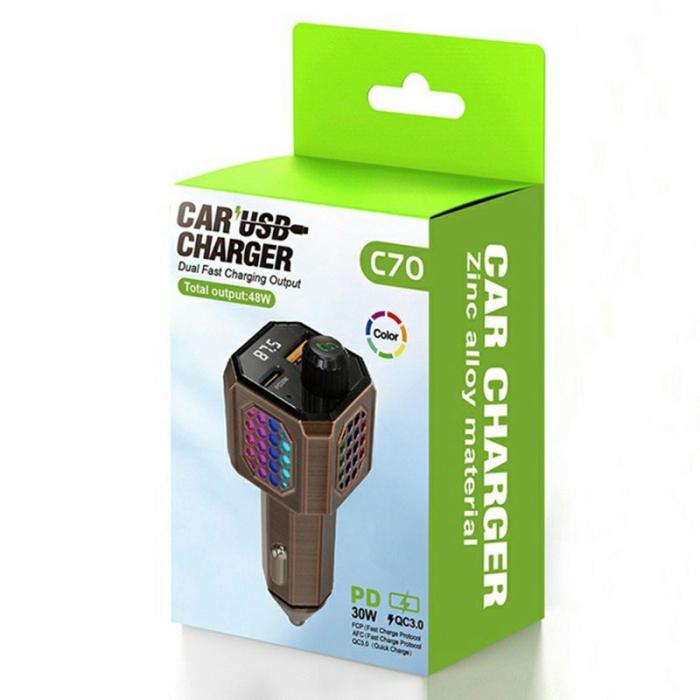 OEM - C70 Biladapter Zinklegering PD 30W Snabbladdning Cigarette Lighter Svart