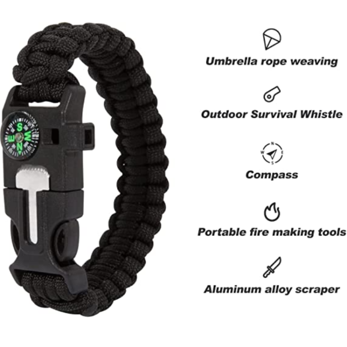 OEM - Överlevnadsarmband Paracord l Kompass , Visselpipa , Flintbrandstartare - Svart