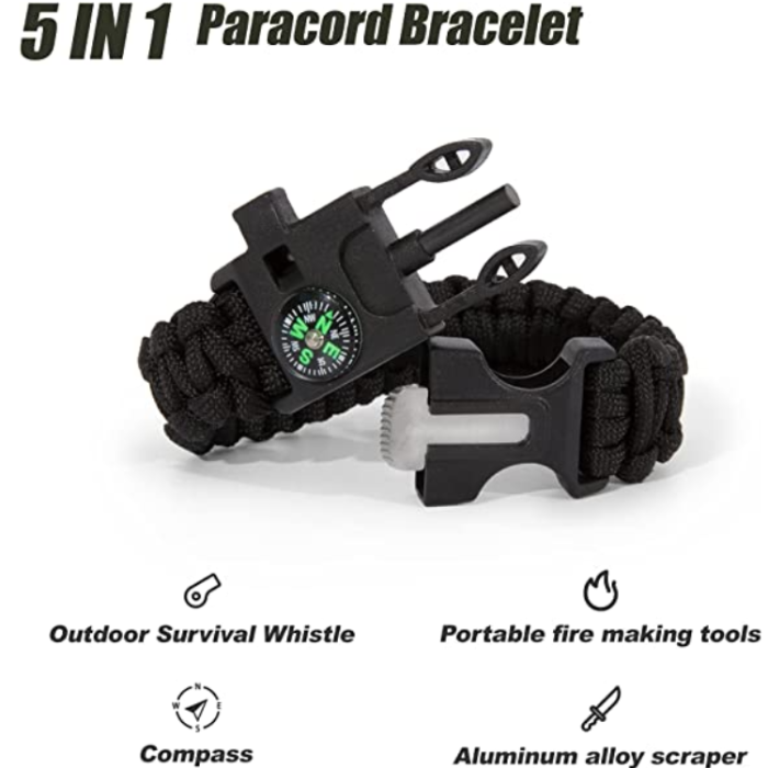 OEM - Överlevnadsarmband Paracord l Kompass , Visselpipa , Flintbrandstartare - Svart