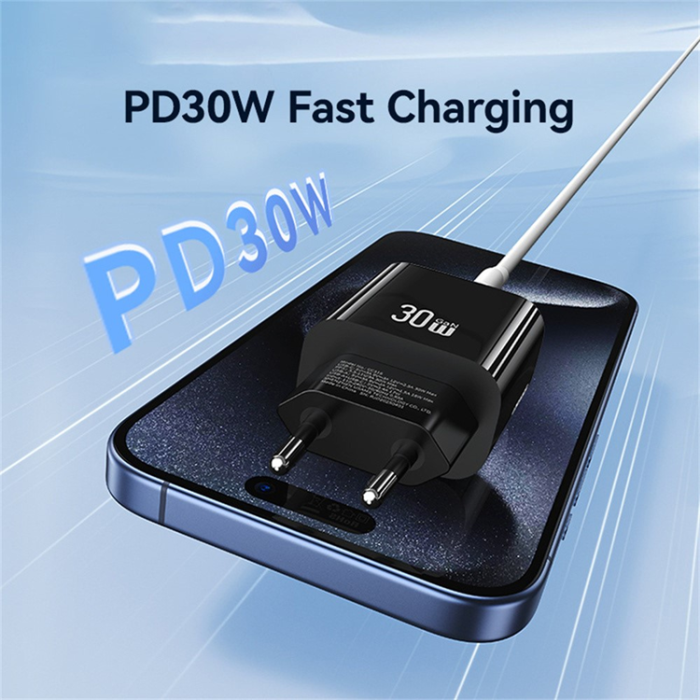 USAMS - USAMS Snabbladdare 30W USB-A - USB-C EU CC316 T65 - Vit