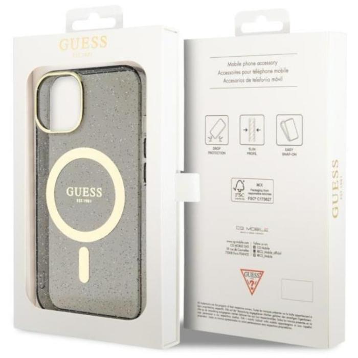 Guess - Guess iPhone 14 Mobilskal MagSafe Glitter Guld - Svart