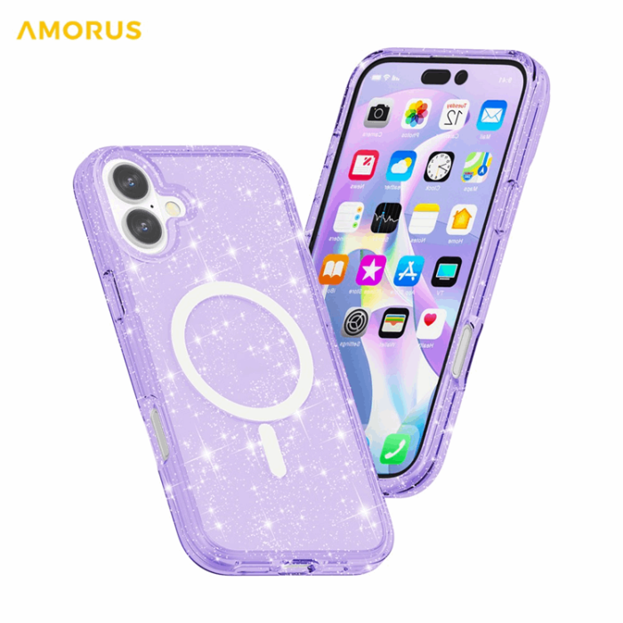 AMORUS - AMORUS Mobilskal till iPhone 17 Magsafe Glitter Powder PC + TPU - Lila