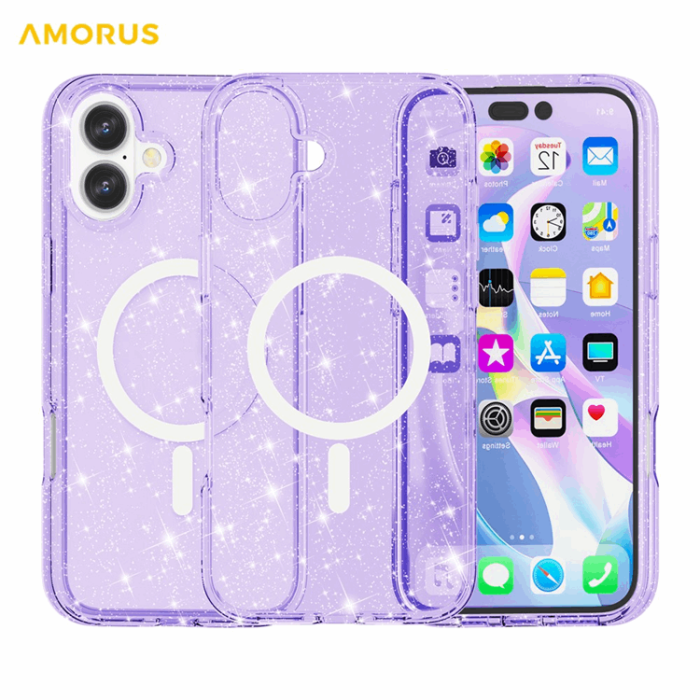 AMORUS - AMORUS Mobilskal till iPhone 17 Magsafe Glitter Powder PC + TPU - Lila