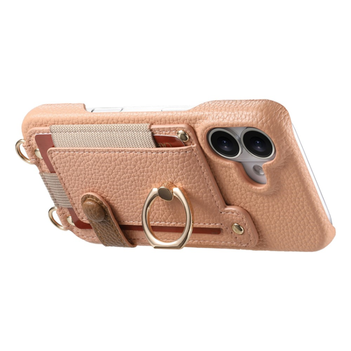 A-One Brand - iPhone 16 Mobilskal med Korthållare Ring Kickstand - Rosa