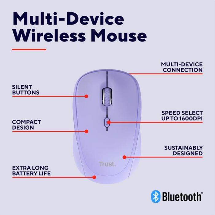 Trust - Trust Yvi+ Trådlös mus Bluetooth / 2.4 GHz Lila