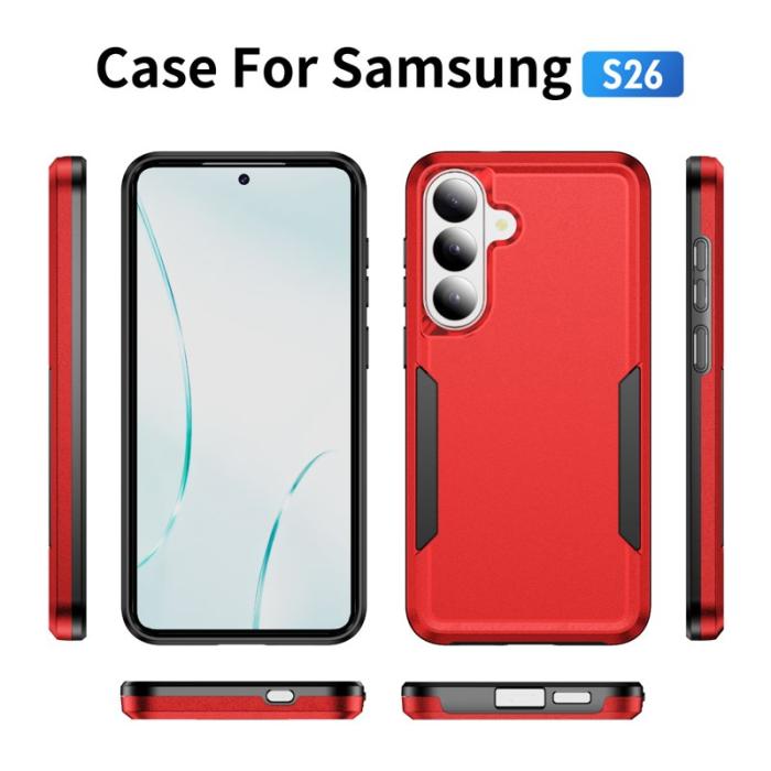 OEM - Mobilskal för Samsung Galaxy S26 PC + TPU Militärklass Skydd - Röd och Svart