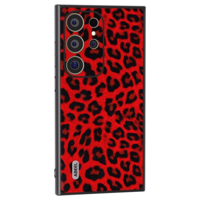 ABEEL - ABEEL Mobilskal till Samsung Galaxy S24 Ultra Läder Coated Röd Leopard