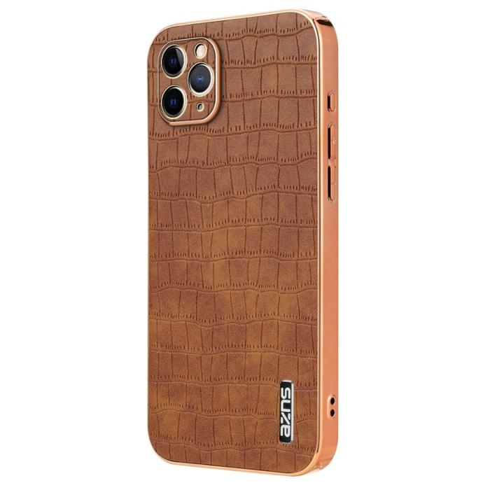 AZNS - AZNS iPhone 11 Pro Max Fodral Crocodile Textur PU+TPU - Brun
