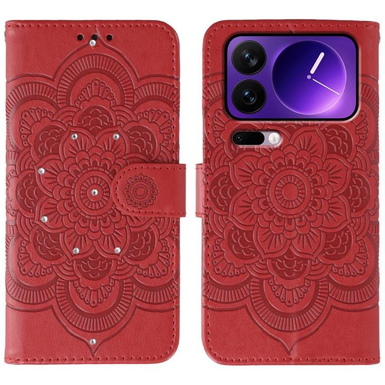 Xiaomi 17 Pro Konstläder Plånboksfodral Rhinestone Mandala Imprint (Röd) | 2353 | AlltMobil