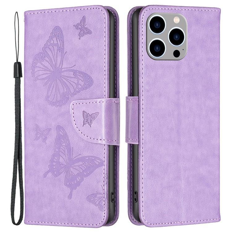 iPhone 14 Pro Plånboksfodral Butterflies Imprinted - Lila | 2353 | AlltMobil