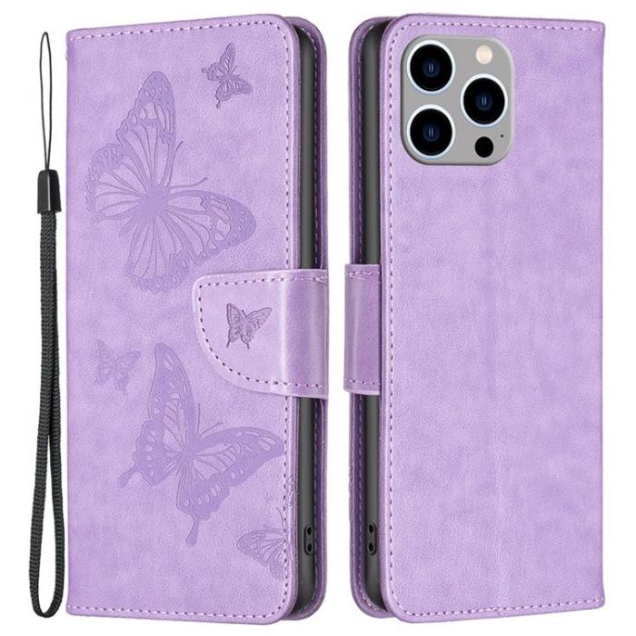 OEM - iPhone 14 Pro Max Plånboksfodral Butterflies Imprinted - Lila