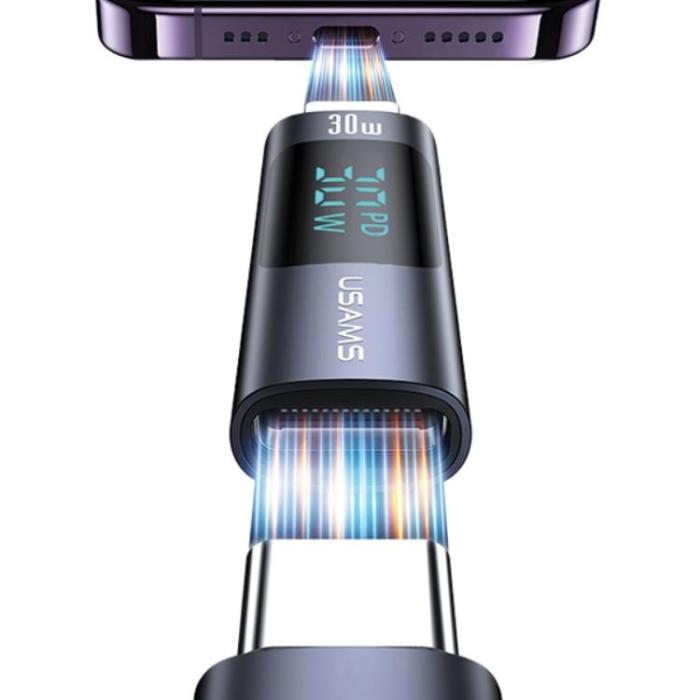 USAMS - USAMS USB-C till Lightning Adapter 30W med Display - Stål