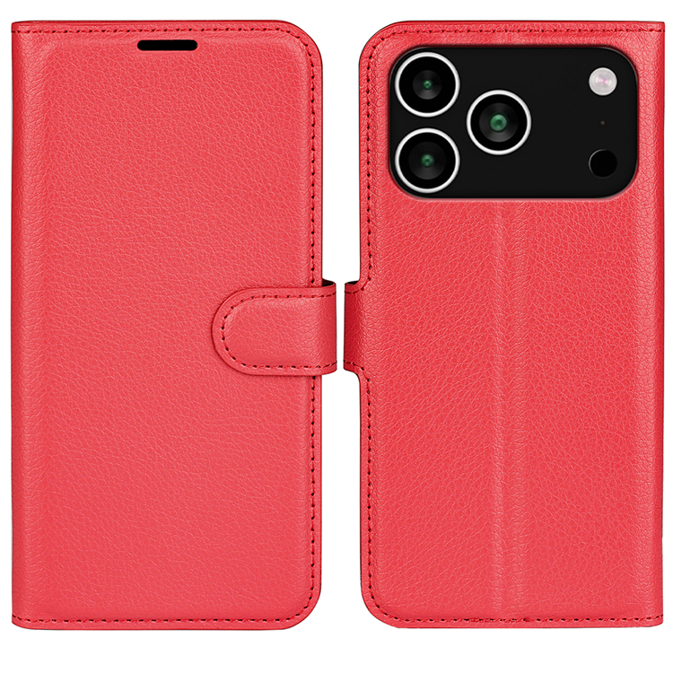 iPhone 17 Pro Plånboksfodral Litchi Texture läder - Röd | 2353 | AlltMobil
