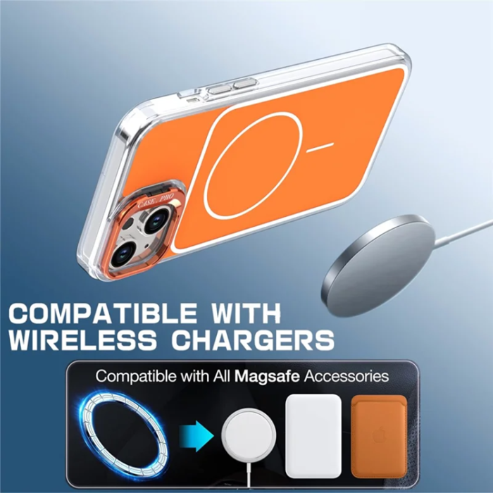 A-One Brand - Mobilskal till iPhone 15 MagSafe Lens Kickstand med Handrem - Orange