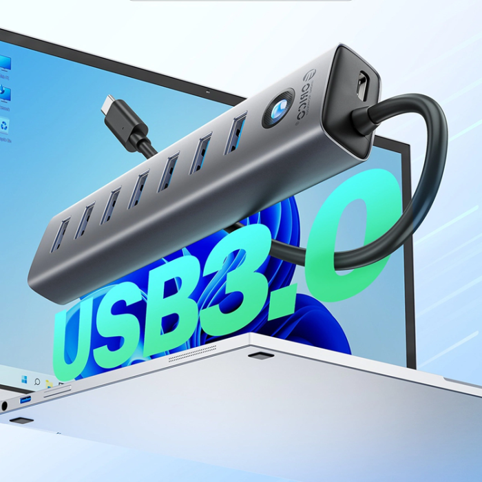 ORICO - Orico Hubb 7xUSB-A 3.0 1xUSB-C 5V/3A 1m - Grå