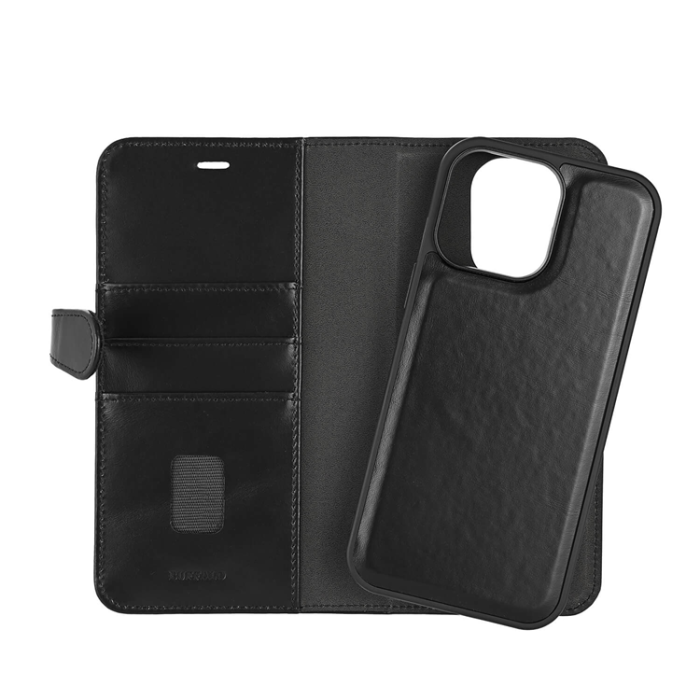 BUFFALO - BUFFALO äkta läder iPhone 16 Pro Max Plånboksfodral MagSafe 2-i-1 - Svart