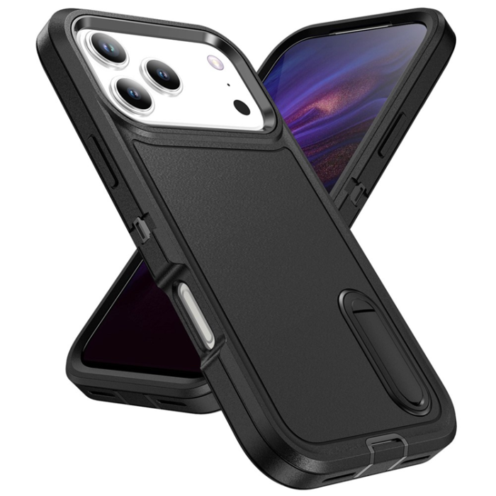 A-One Brand - iPhone 17 Pro Max Mobilskal Kickstand Silikon - Svart