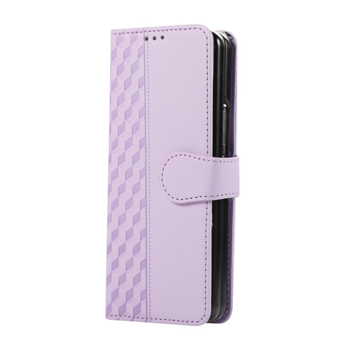 A-One Brand - Galaxy Z Fold7 Plånboksfodral 3D Rhombus Grid Imprinted - Lila