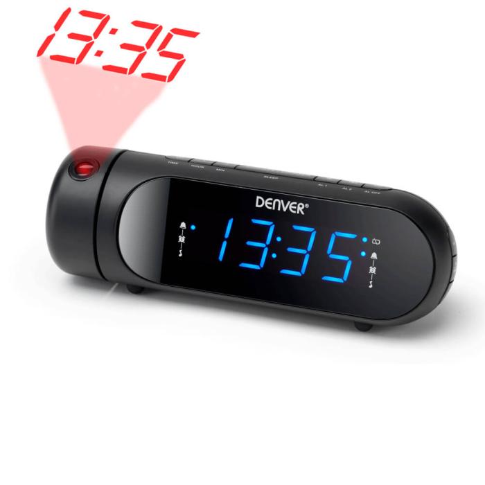 Denver - Klockradio med projektion Dubbla alarm Svart