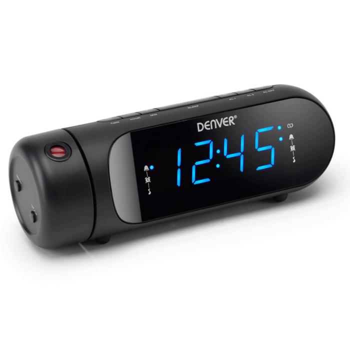 Denver - Klockradio med projektion Dubbla alarm Svart