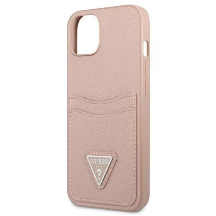 Guess - Guess iPhone 13 Skal Saffiano Triangle Logo Korthållare - Rosa